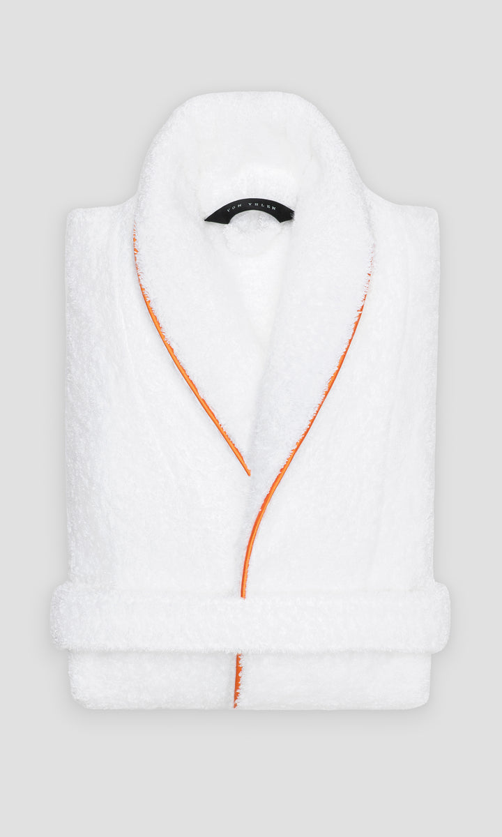 Giza Cotton White & Orange Bathrobe